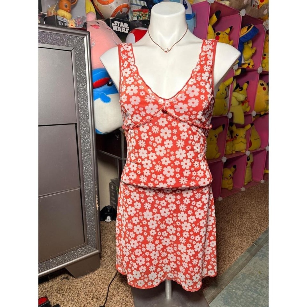 Y2K Forever 21 Floral Daisy Mesh Mini Dress Sleeveless V-Neck Size S #2